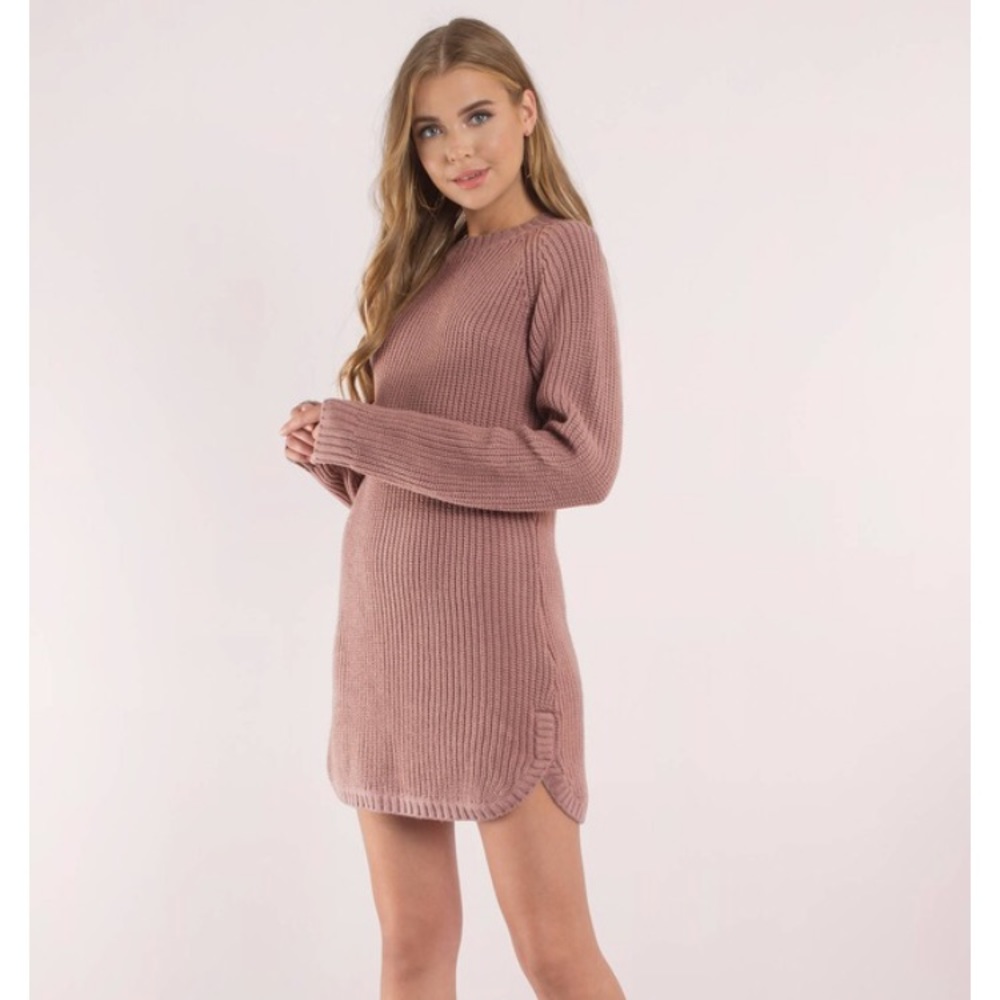 Tobi Mauve Sweater Dress Dolphin Hem